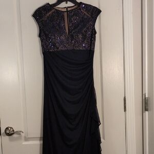 Betsy & Adam Navy Sequin Lace Maxi Dress